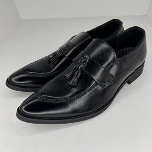 Classic Comfort Mens Black Pointed Toe Tasseled Slip On Size 11.5 Loafers